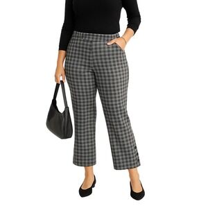 Simply Vera Vera Wang Cropped Flare‎ Pants Gray Plaid Check Button Hem Women's L